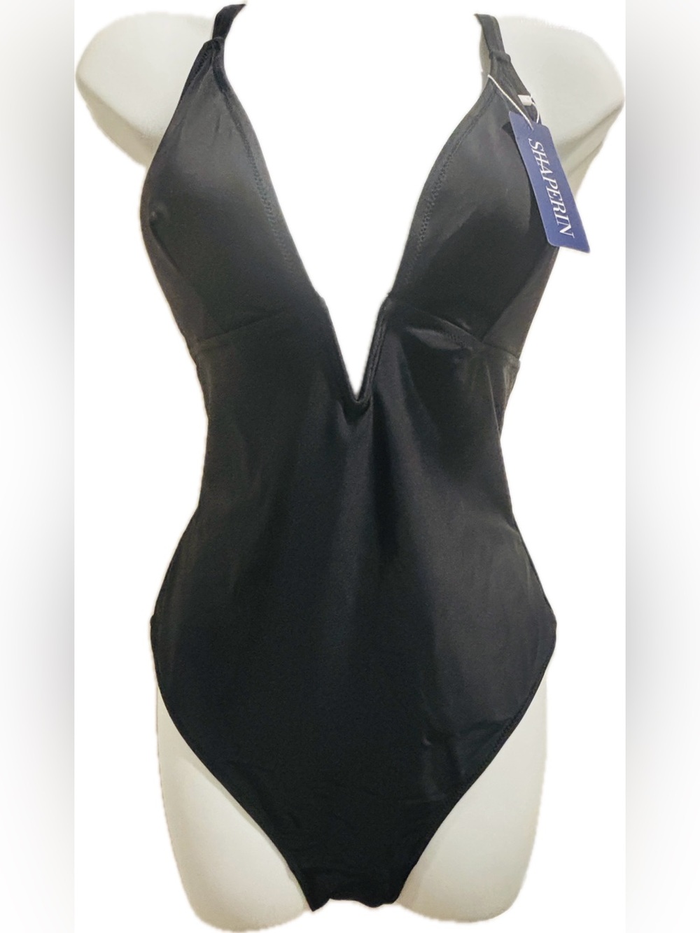 Shaperin Black Plunge One-Piece Swimsuit – Size XL – New With Tags